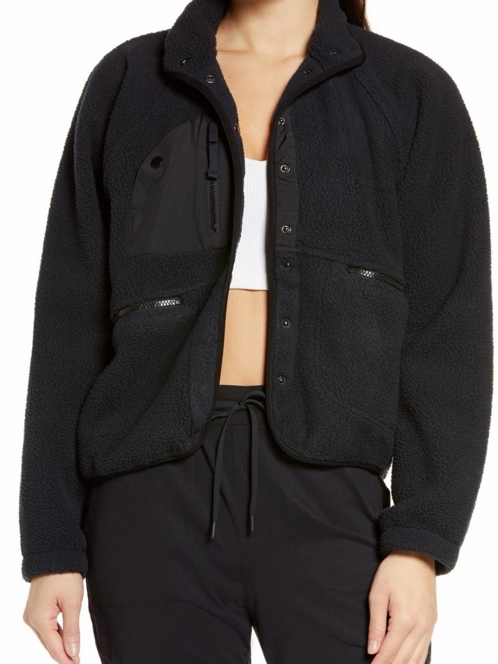 Free People Hit The Slopes Fleece Jacket. NWOT. Black